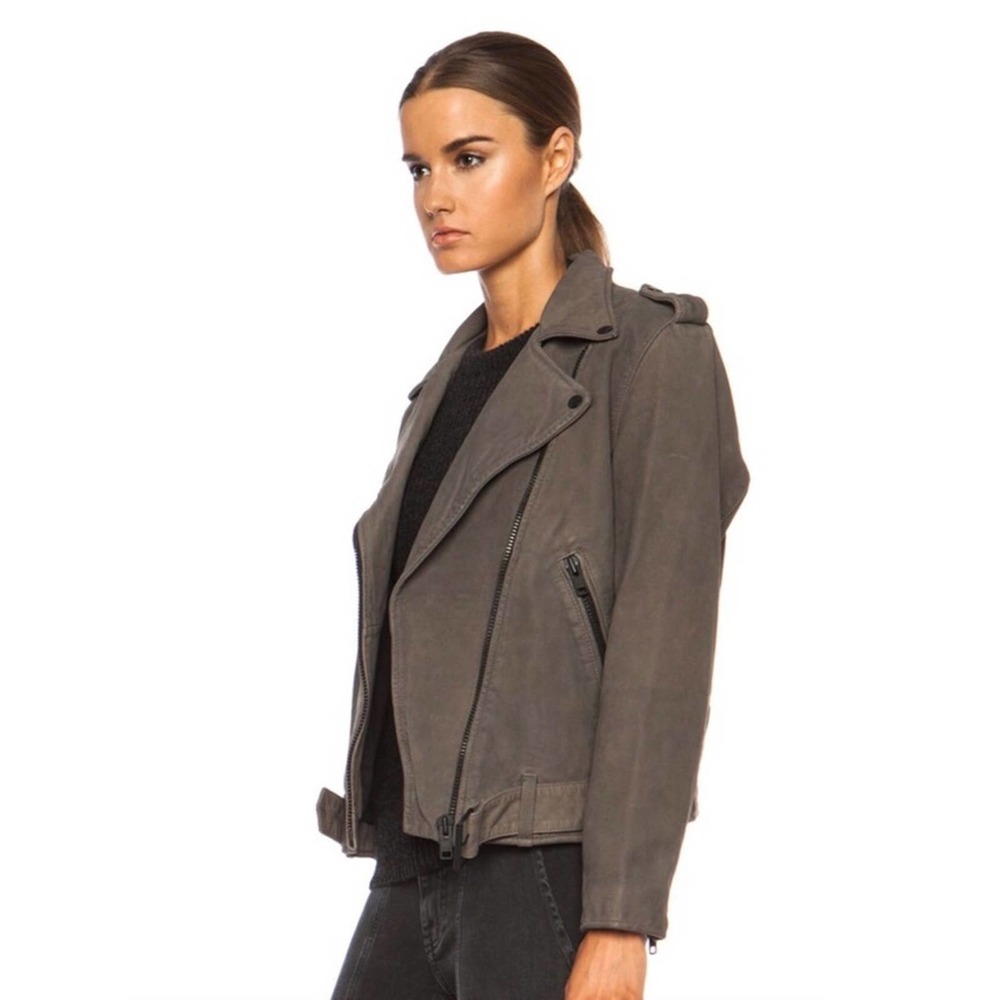 Current Elliot The Prospect Leather Biker Jacket in Castle - Picture 8 of 12